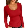 thumbnail image 2 of SwiftWear Women's Slim-Fit Long Sleeve T-Shirt Scoop Neck Going Out Basic Top Soft Stretch Knit Layering Tee for Fall and Winter Daily Wear​, Red, 2 of 3