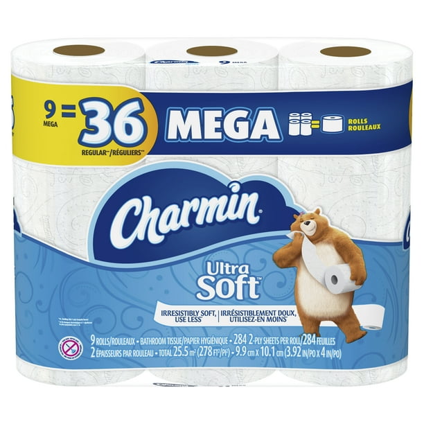 Charmin Ultra Soft Toilet Paper 9 Mega Rolls, 284 sheets per roll