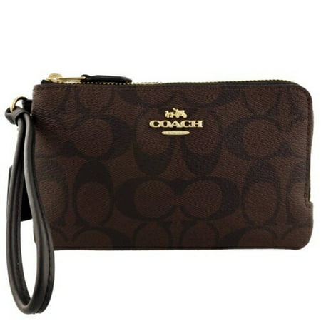coach wristlet zip double corner signature brown walmart