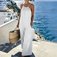thumbnail image 2 of PWPSG Womens Summer Denim Jumpsuits Sleeveless V Neck Casual Playsuits with Drawstring Waist and Wide Leg White M, 2 of 8