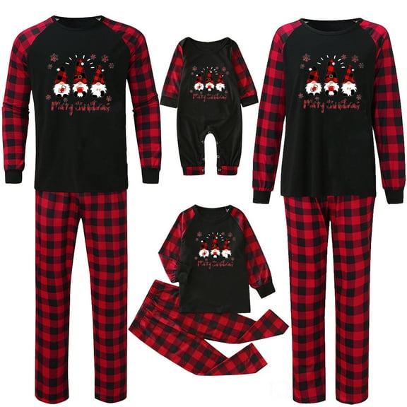 HOOJT Clearance! Family Christmas Pajamas Matching Set Adult Kids Baby Plaid Print Tops Pants Pajamas Set
