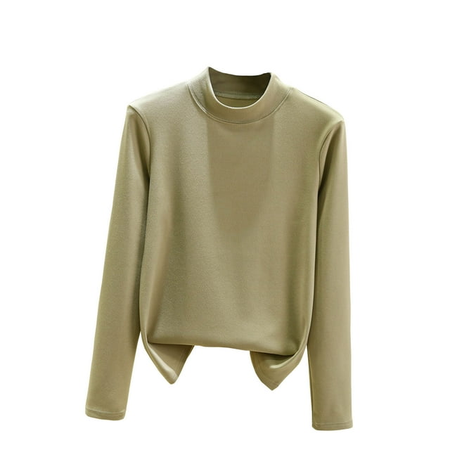 HAiming Hauts de Base pour Femmes Manches Longues Col Rond Chaud Automne Hiver Vêtements Tendance Blouse Épaisse Unie