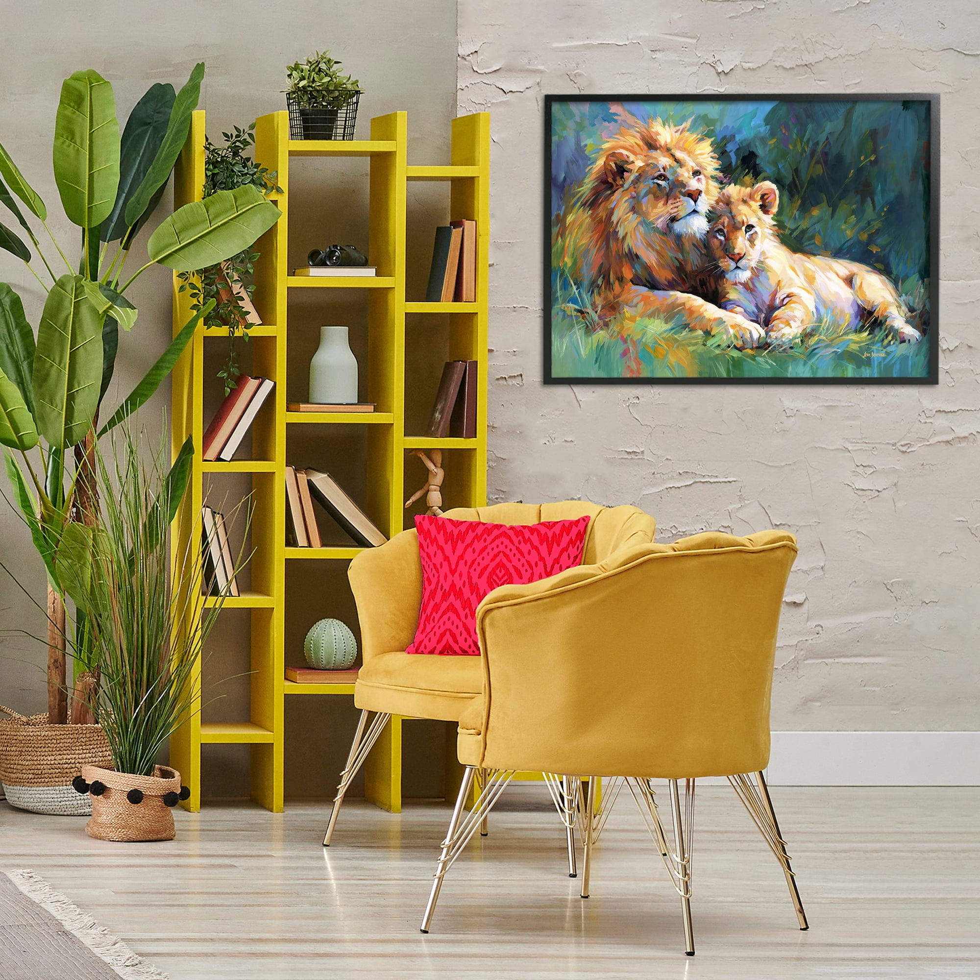 Stupell Industries Lion's Embrace Portrait Animals & Insects Painting Black Framed Art Print Wall Art, 30 x 20