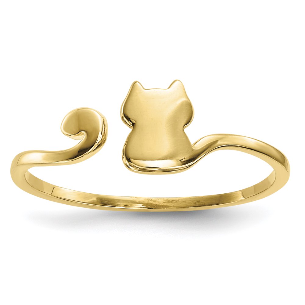 14k Gold Polished Cat Adjustable Cuff Ring