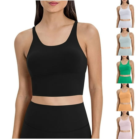DDAPJ pyju Womens Longline Sports Bras Criss-Cross Back Padded Strappy Workout Bra Medium Support Yoga Fitness Bras Clearance Sale Orange 12