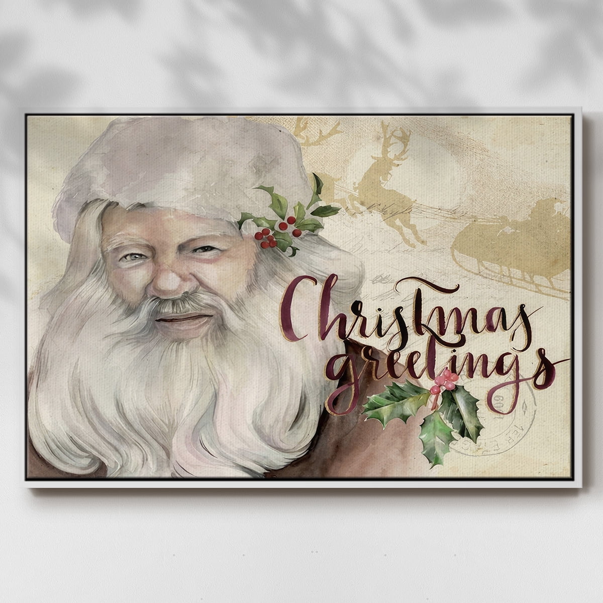 Christmas Greetings Collection A - Framed Gallery Wrapped Holiday Canvas - 17 x 25 - White Frame