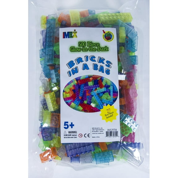 IMEX 500 Piece Assorted Size Glow In The Dark Interlocking Building Blocks Compatible With All Major Brands