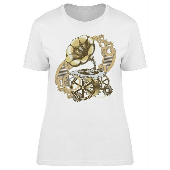 Steam-punk Gramophone Design T-Shirt Women -Image by Shutterstock, Female x-Large