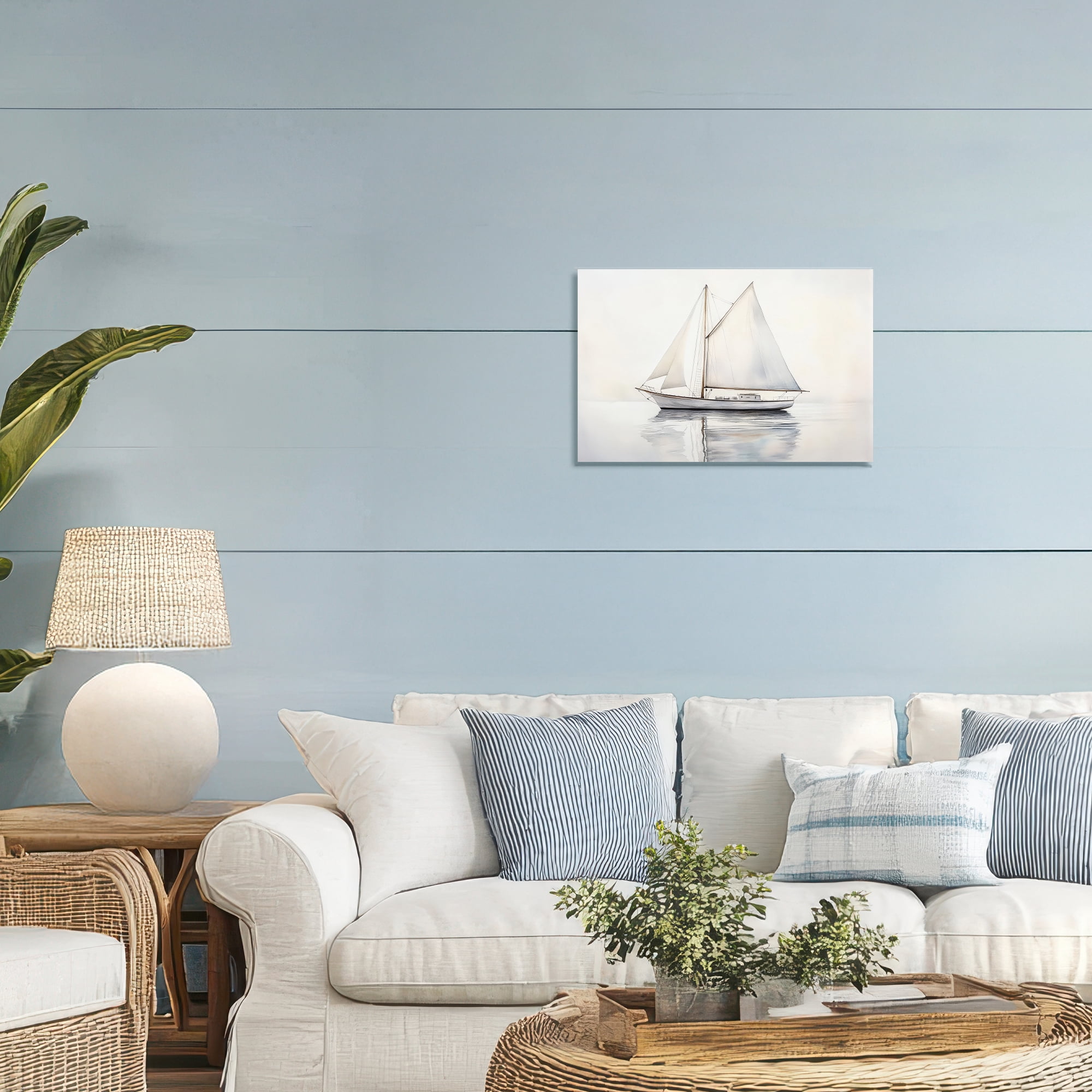 Stupell Industries Neutral Sailboat Reflection Canvas Wall Art, design by Petal Prints Design