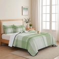 thumbnail image 5 of 3 Pieces Queen Quilt Set,Minimalist Light Green Plaid Soft Bedding Sets with 1 Quilt & 2 Pillow Shams,Neutral Tartan Checkered Summer Bedspread Lightweight Coverlet Comforter for All Season, 5 of 9