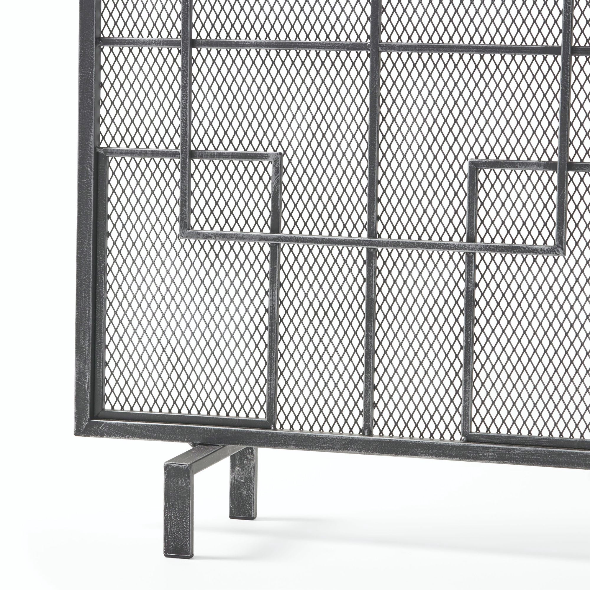 Contemporary Home Living 41" Silver and Black Contemporary Geometric Fireplace Screen