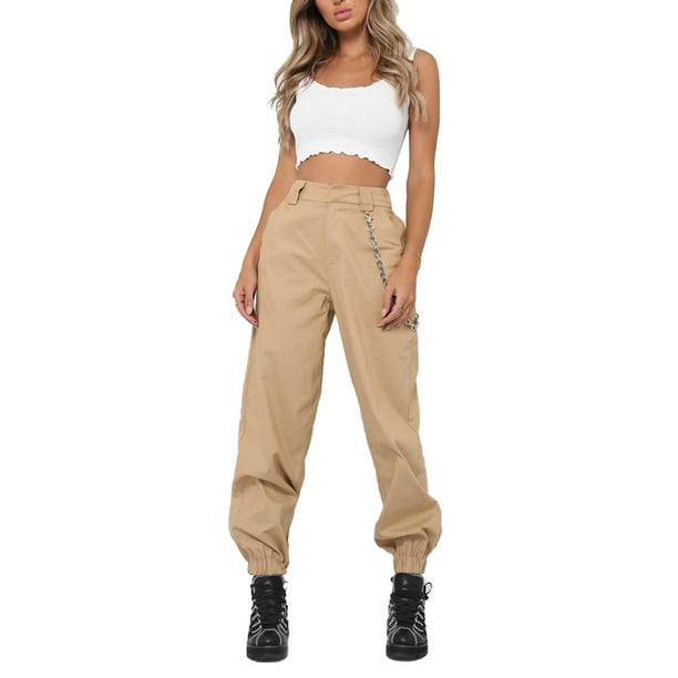 Women High Waist Dance Tapered Cargo Jogger Pants Trousers with