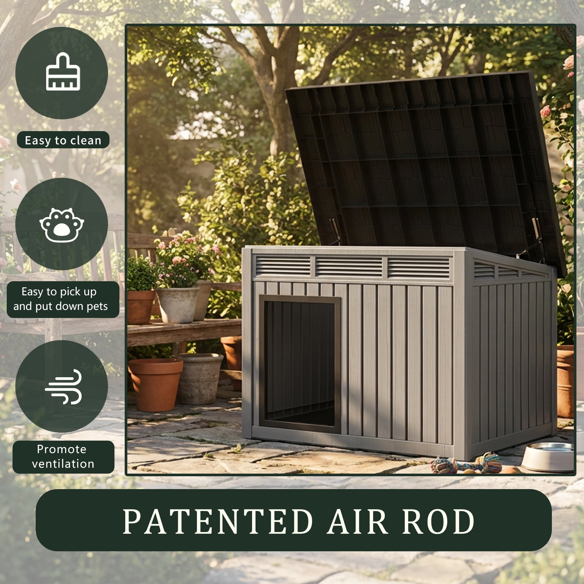 Joxxoaa Dog House for Both Indoor and Outdoor with Weatherproof Roof Removable Floors for Medium to Large Dogs Interior (Gray)