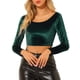 thumbnail image 1 of INSPIRAR CHIC Blusas Cortas de Terciopelo de Manga Larga Off Shoulder para Mujeres XL Verde Oscuro, 1 of 7