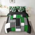 thumbnail image 2 of Feelyou Chic Geometric Abstract Bedding Comforter Set 7 Pieces, Green Square Rectangle Full Bedding Set, Teen Kid Child Adult Reversible Fitted Sheet Flat Sheet, Lightweight Room Decor, 2 of 7