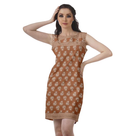 Moomaya Casual Women Printed Sleeveless Ethnic Style Shift Dress Summer Clothing