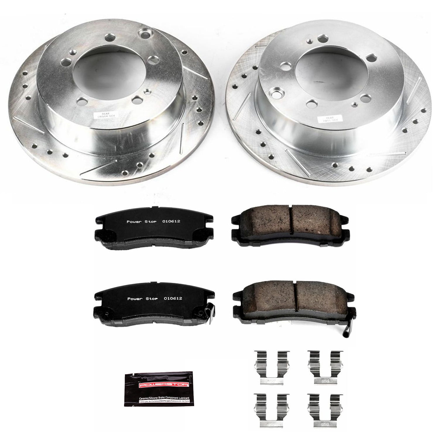 PowerStop Rear Z23 Evolution Sport Carbon-Fiber Ceramic Brake Pad and Drilled & Slotted Rotor Kit Fits: CHRYSLER DODGE EAGLE MITSUBISHI Select Models K1203