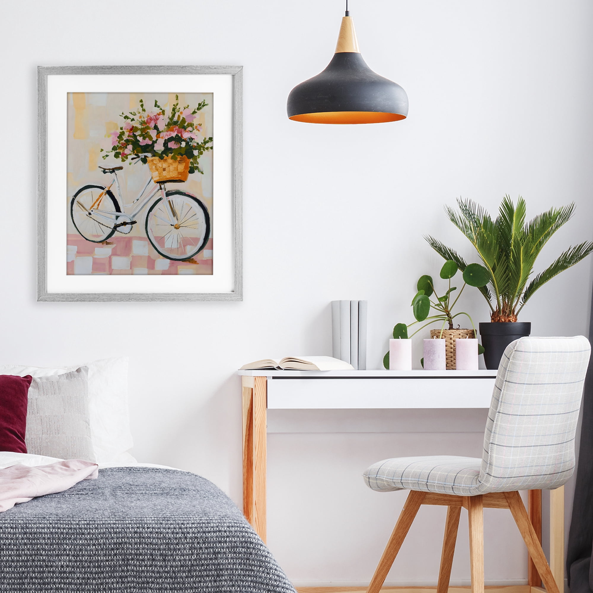 Stupell Industries Blooming Bicycle Basket Gray Framed Print Under Glass, design by The Prints Vibe