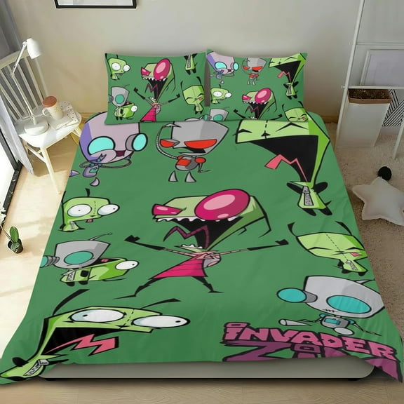 3 Piece Bedding Set For Invader ZIM Comforter Cover Set Cute Duvet Cover Sets Super Soft Teens Bedding Set Kids Bedroom Gifts,ses Twin