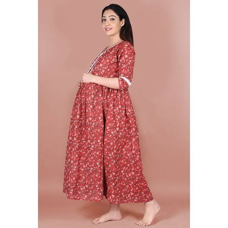 

Red Block Printed Maternity Cotton Dress