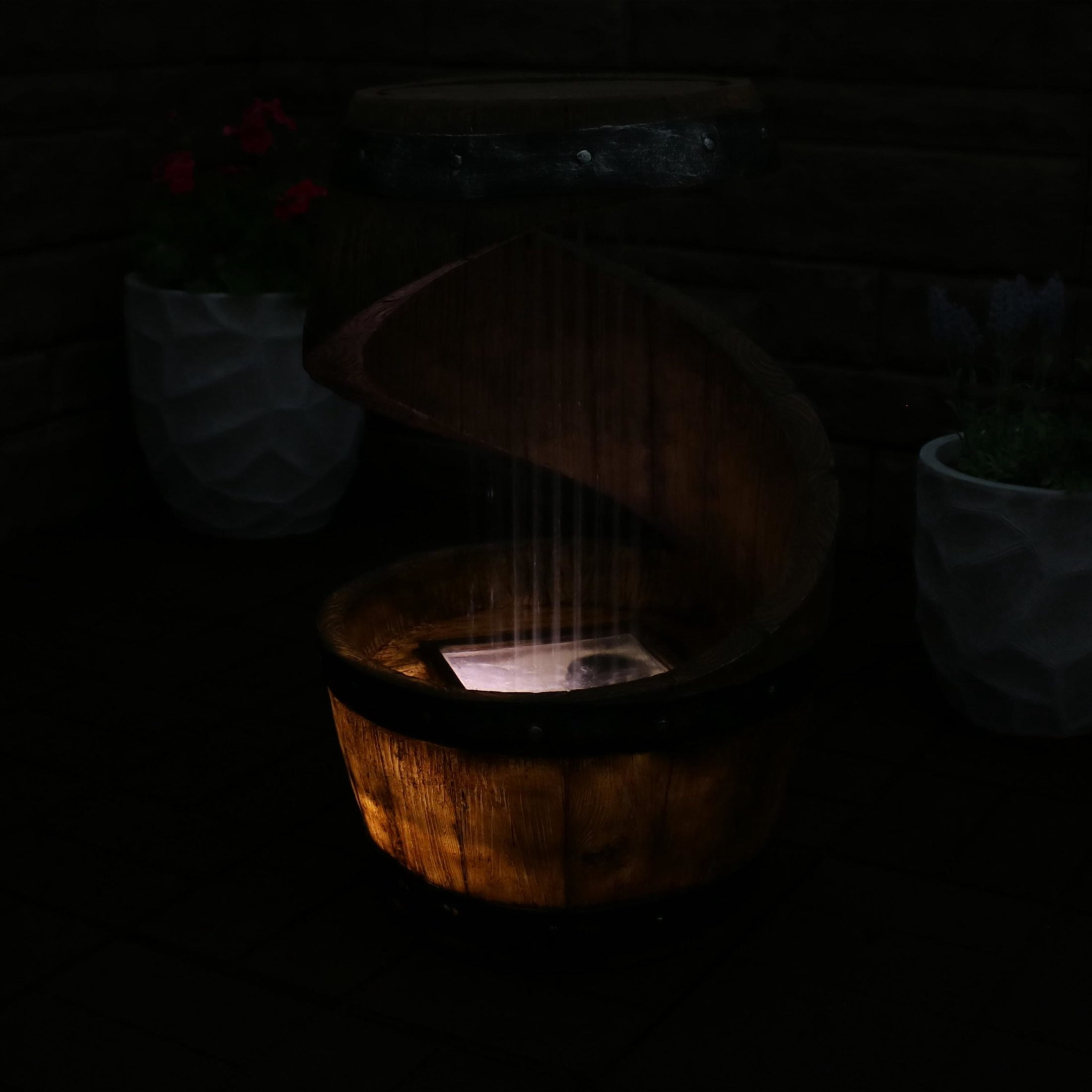 Sunnydaze Spiraling Barrel Resin Outdoor Water Fountain with Light