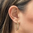 thumbnail image 2 of Italian 14k Yellow Gold Diagonal Rope Design Large Hollow Hoop Earrings 1.4", 2 of 5