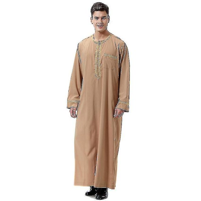 Men Muslim Saudi Robe Kaftan Dubai Tunic Long Top Blouse Thobe Clothes