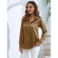 thumbnail image 4 of Blusas de Satén para Mujer, Camisas de Seda con Botones, Blusas Informales de Larga para Negocios Caqui S, 4 of 7