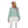 thumbnail image 3 of Blusa de Larga Abullonada para Mujer, Elegante, Informal, con Cuello Redondo, de , Holgada y Plisada. Judías L, 3 of 9