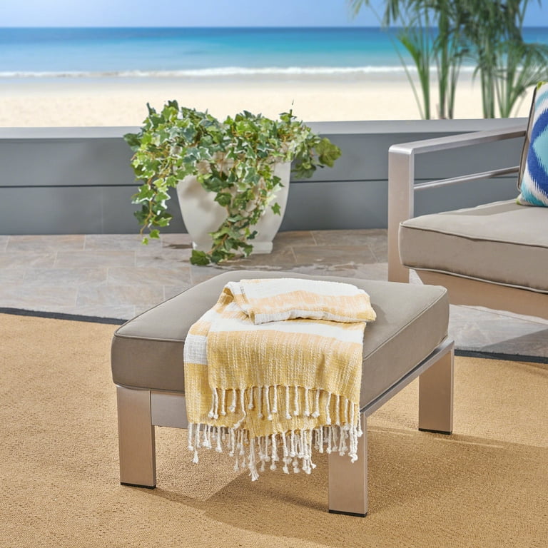 GDF Studio Crested Bay Outdoor Aluminum Ottoman with Cushion Silver and Gray