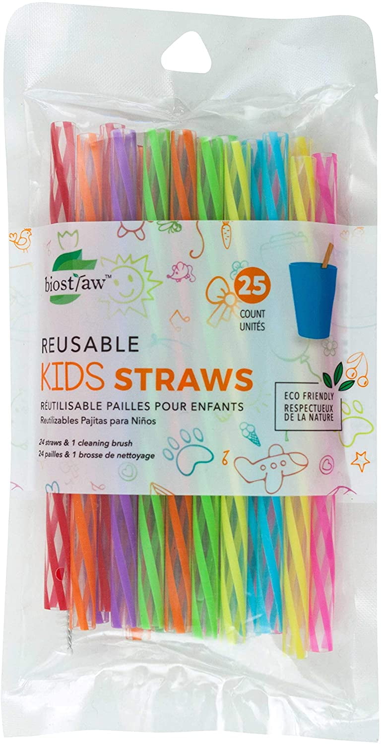 Jacent Plastic Reusable Kids Straws (24 x 6' straws per pack plus 1 cleaning brush)