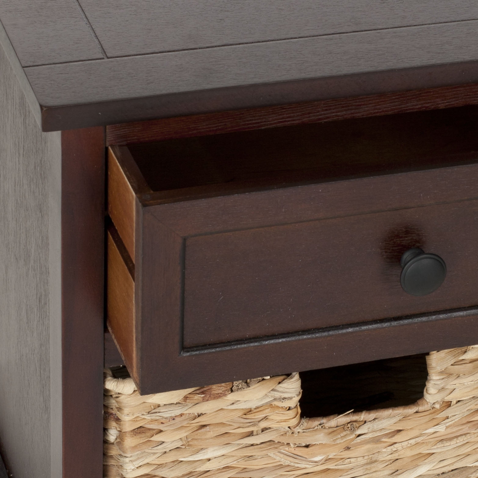 SAFAVIEH Damien Storage Bench with 3 Wicker Baskets and 3 Drawers, Dark Cherry