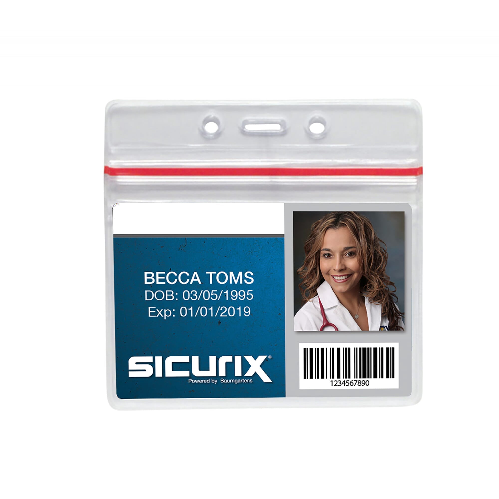 SICURIX Zip Closure Sealable ID Badge Holders, Horizontal, Clear, Pack of 50