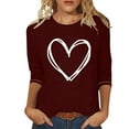 thumbnail image 3 of Ltctricy T Shirts for Women Plus Size 3/4 Length Sleeve Crew Neck Heart Printed Tunic Tops Casual Graphic Tees(Wine,Medium), 3 of 3