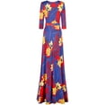 thumbnail image 2 of Bon Rosy, Women's, 3/4 Sleeve V-Neck Printed Maxi Faux Wrap Dress, Red Blue, XL, 2 of 2