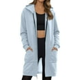 thumbnail image 3 of Long Hoodies for Women Zip Up Fleece Oversized Long Sleeve Sweatshirt Winter Warmy Hoodie Dress with Pockets Sky Blue XL, 3 of 5