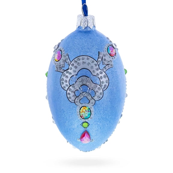 French Designer Jeweled Conquests Necklace Glass Egg Christmas Ornament 4 Inches