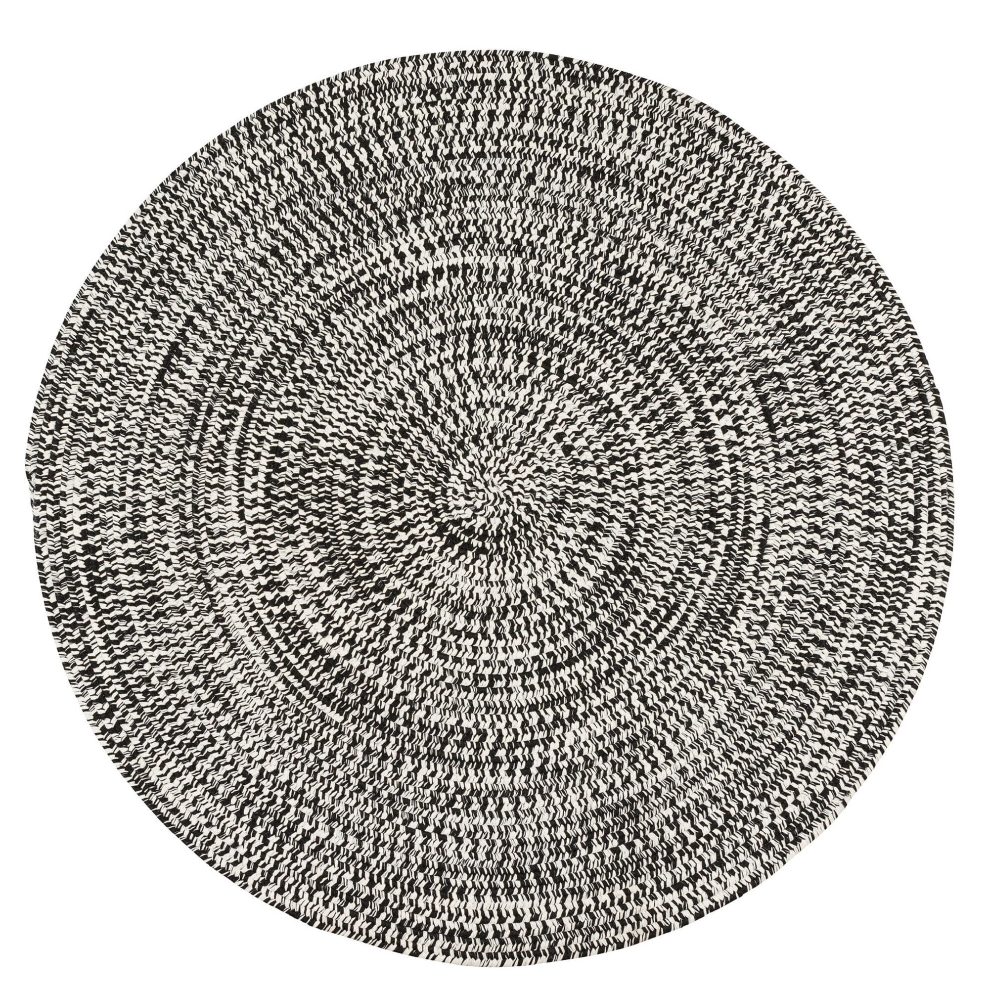 3' Black and White Braided Round Area Throw Rug