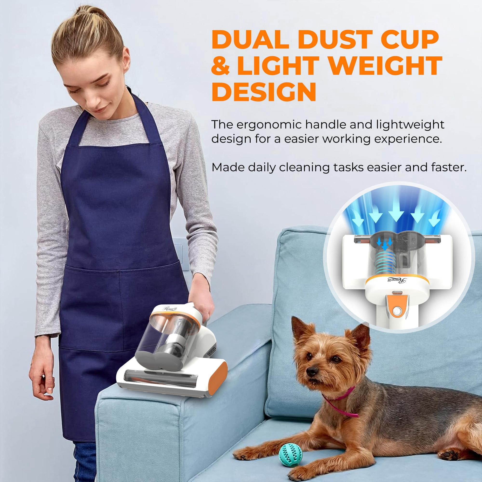 "Rosewill Mattress Vacuum Cleaner: UV-C Light & High Heating Tech, 350W 13Kpa Strong Suction, Deep Cleaning Bed Handheld Vacuums for Sofa/Bed/Pet Hair - Corded (Orange & White) - RHVC-24004OR "