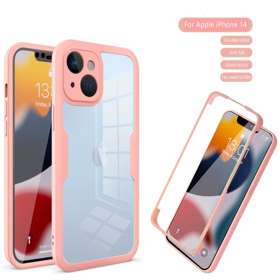 Cover Case Compatible For iPhone 14 Plus 6.7 inch,Full Body Shockproof Protection Rugged Clear Case with Built-in Screen Protection,Pink