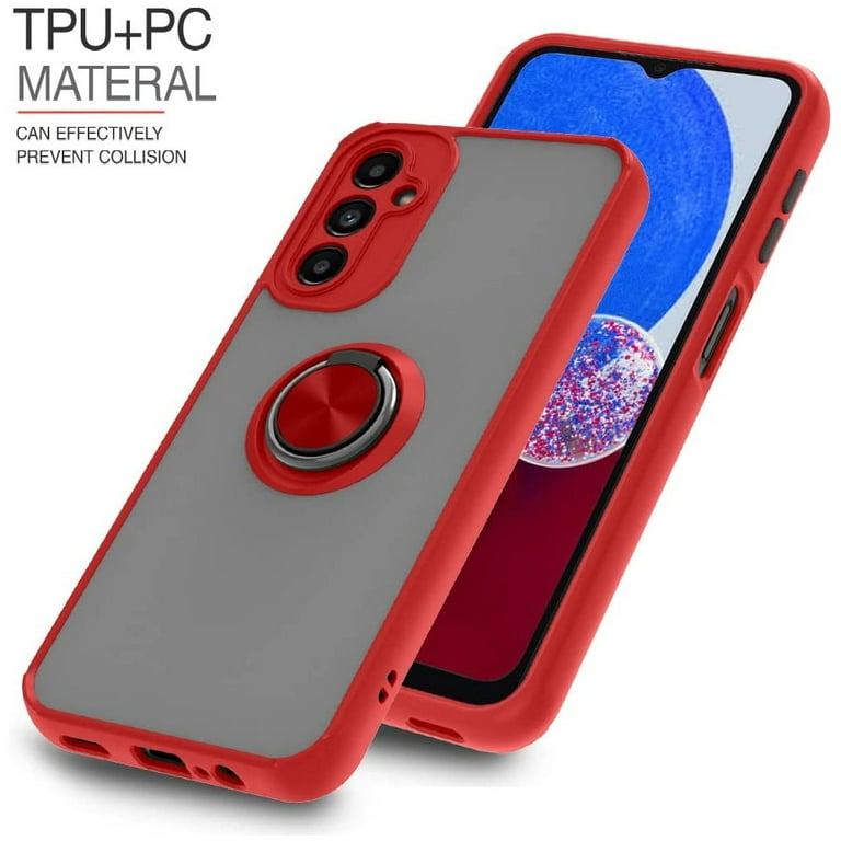 Transparent Hybrid Case with Ring Grip and Tempered Glass Screen Protector  for Samsung Galaxy A14 5G - Red