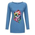 thumbnail image 3 of MAWCLOS Femmes Longline Haut Bas Ourlet Quotidien Crâne Imprimé Tunique Blouse Bleu M, 3 of 3