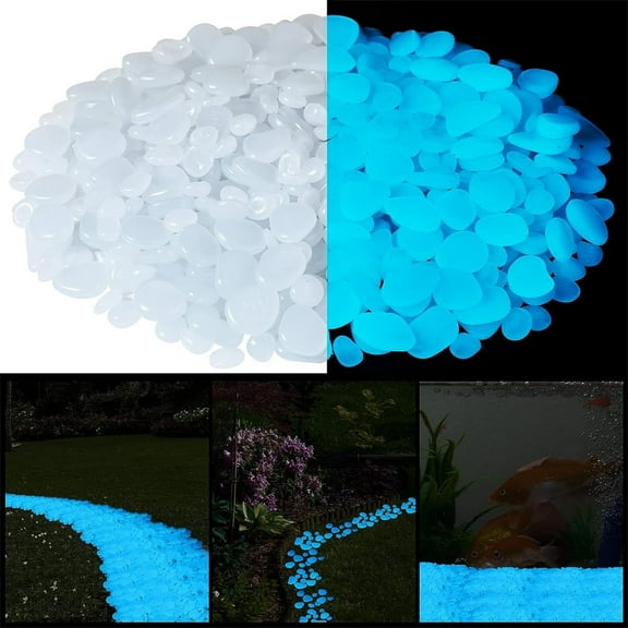NOGIS 500pcs Glow in The Dark Rocks Outdoor Decorations Stones Small Luminous Pebbles Indoor/Outdoor Decor for Garden Fish Tank Aquarium Planter Walkway - White