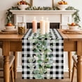 thumbnail image 3 of Green Eucalyptus Leaves Cotton Linen Table Runner for Dining Kitchen, Black White Plaid Farmhouse Watercolor Wedding Outdoor Party Tablerunners, Dresser Scarf Coffee Tablecloth Runners 13x70 Inches, 3 of 8