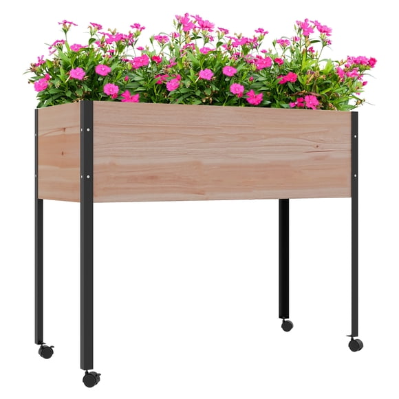 Outsunny Raised Garden Bed, Elevated Planter Box with Metal Legs, Wheels