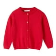 thumbnail image 1 of OUSITAID Little Girls Cute Crew Neck Long Sleeve Button-Down Solid Cotton Fine Knit Cardigan Sweaters, 1 of 6