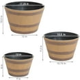thumbnail image 3 of Sunnydaze Modern Decorative Resin Rustic Cask Outdoor Planter - 13", 15" and 17" Diameter - 3-Piece Set, 3 of 6