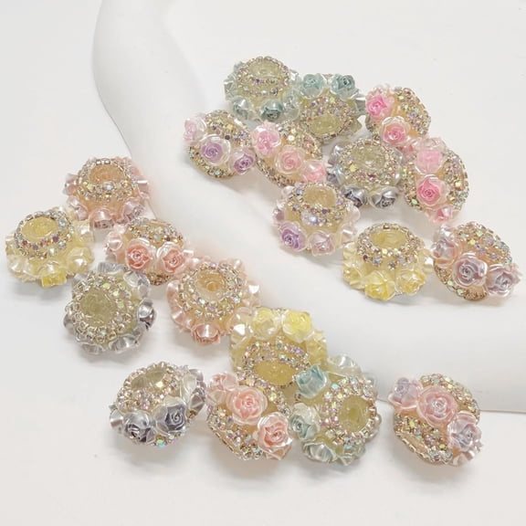 DESIGNICE 10Pcs Rhinestone Focal Beads for Pens,Exquisite 3D Rose Flower Design with Sparkling Rhinestones,Fancy Beads for Diy Jewelry Making Keychains Crafts Holiday Decorations
