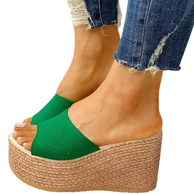 LSLJS Platform Slip on Sandals for Women Wedges Slides Boho Sandals Causal Flatform Open Toe Beach Sandals