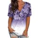 thumbnail image 1 of Top de mujer con estampado floral y cuello en V profundo Blusa de manga corta Blusa holgada informal de verano Púrpura M, 1 of 6